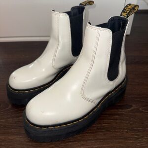 Dr. Martens White Leather Platform Boots with Black Interior